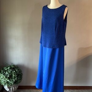 Patra Royal Blue Satin sparkle formal gown Dress Stretch sleeveless A line MOG